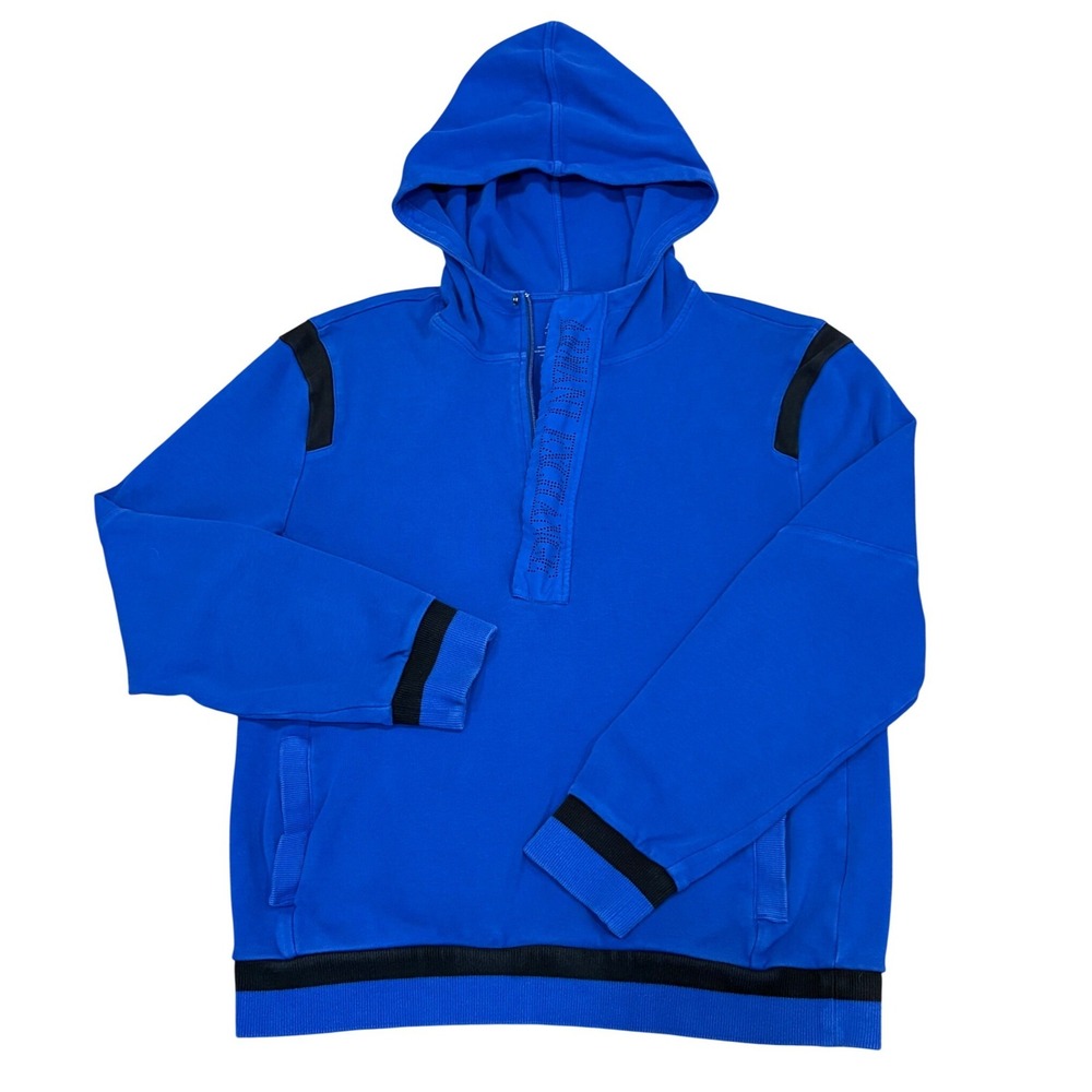 Armani Exchange‎ Y2K Hoodie Mens L Blue Quarter Zip Pullover Logo Tape